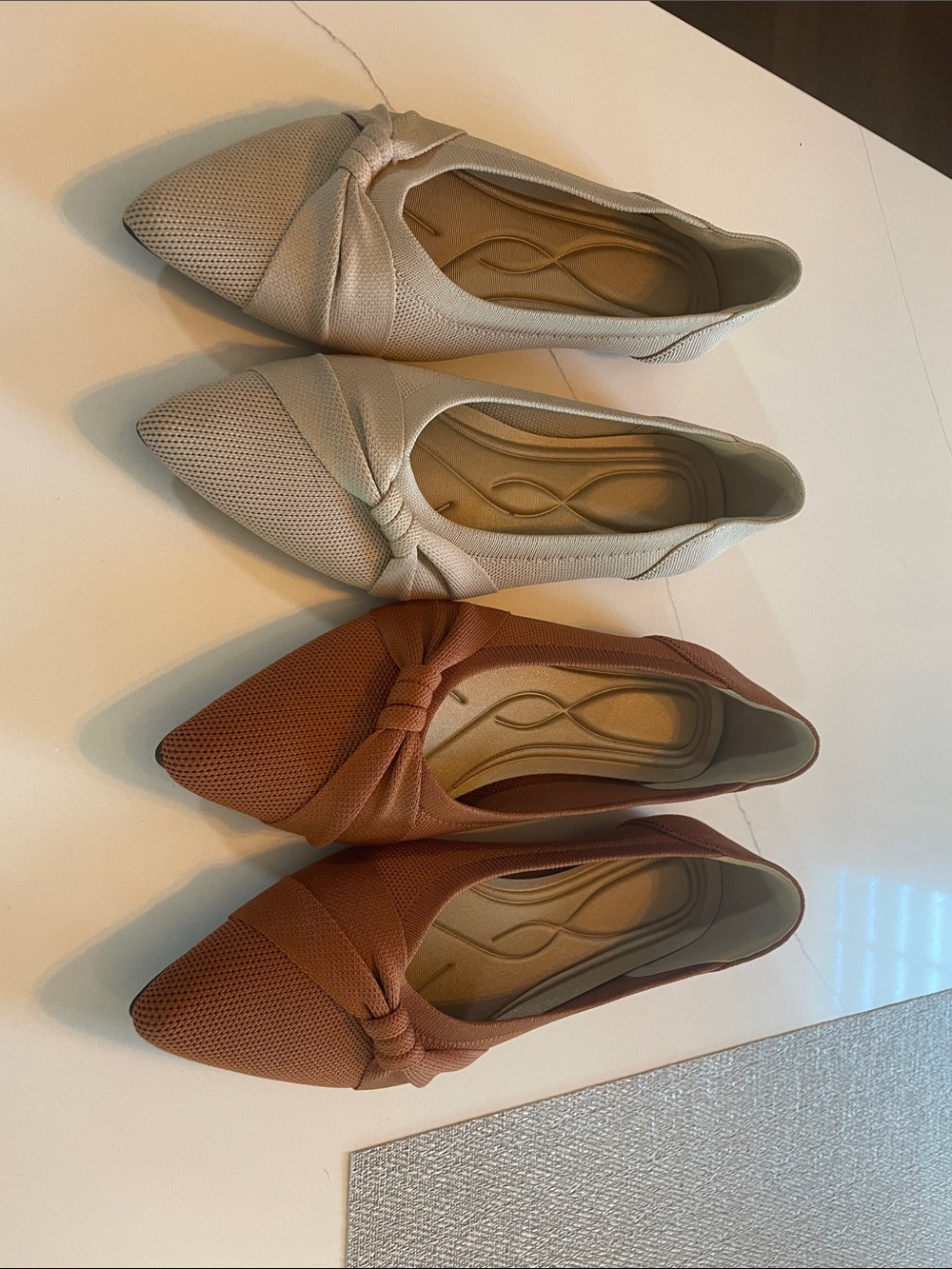 Knot Detail Pointed Flats in Beige and Rust